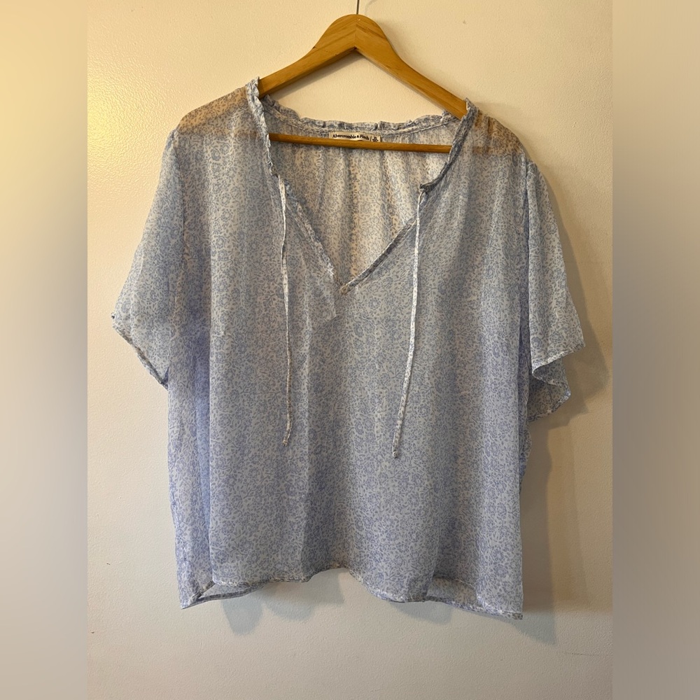 Abercrombie sheer top light blue with flutter sleeves size xl